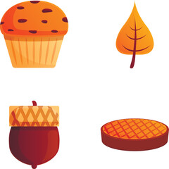 Autumn icons set cartoon vector. Various fall season attribute. Time of year