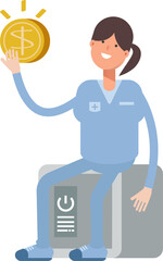 Nurse Character Sitting on Safe and Holding Idea bulb
