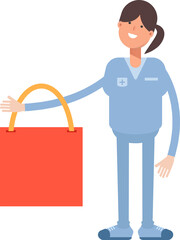 Nurse Character Holding Shopping Bag
