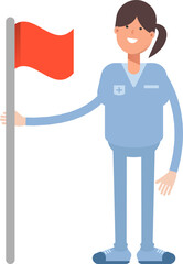 Nurse Character Holding Flag
