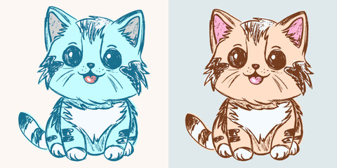 Set cute kitten boy and girl, kids vector print blue and pink