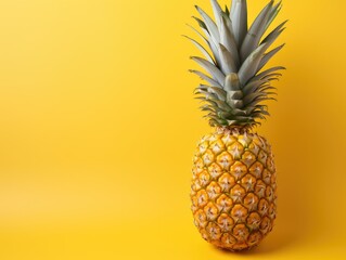 Pineapple on a yellow background. Copy Space