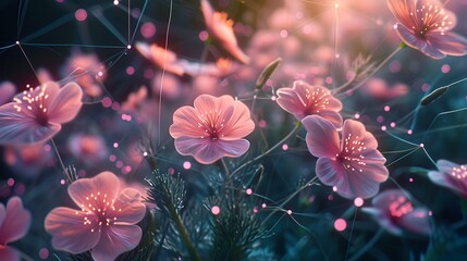 Interconnected nodes blossoming into a digital garden.