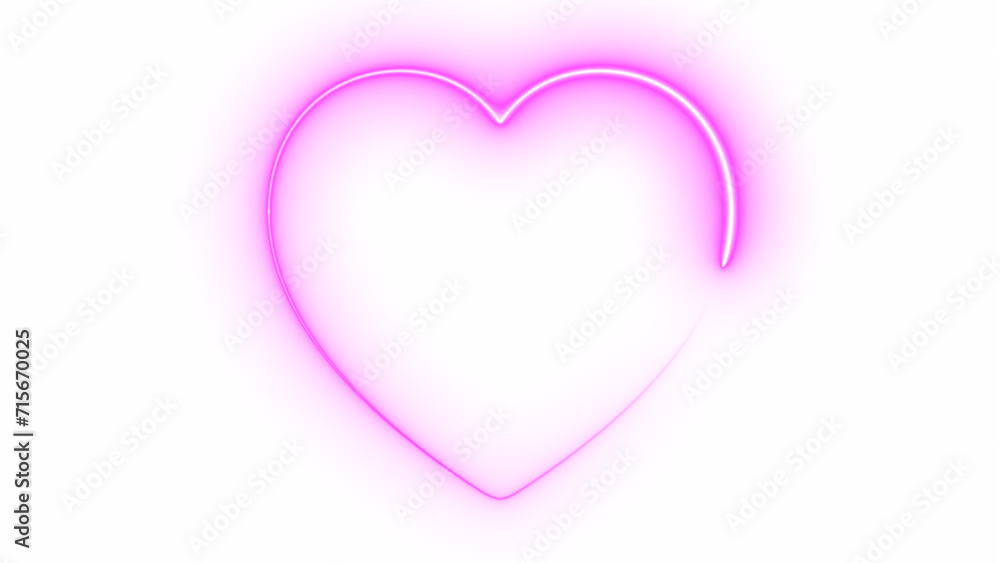 Poster abstract heart neon glowing line frame, animated moving led light screen box projection 3d rendering