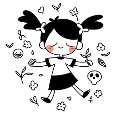 a girl in a dress is dancing with a skeleton