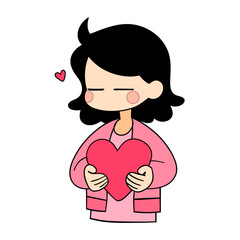 a girl holding a heart in her hands