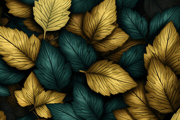 autumn leaves green autumn leaves golden leaves autumn leaves seamless pattern seamless pattern, light gold and dark blue