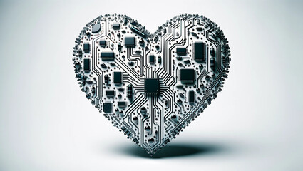  symbolic representation of a heart made from circuit board components, marrying technology and emotion.