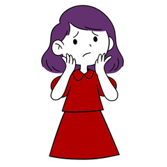 a girl in a red dress is making a face