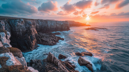 Beautiful Cliff overlooking ocean while a sunset