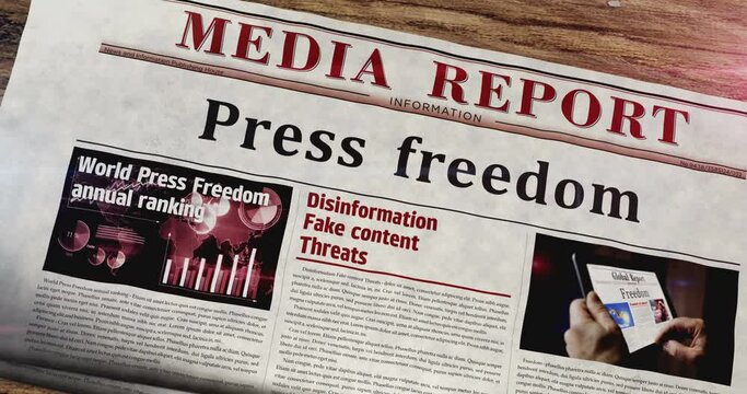 Press freedom and free journalism daily newspaper on table. Headlines news abstract concept 3d.