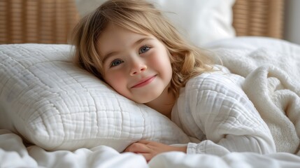 Fototapeta premium Sweet Little Child Sleeping Peacefully in Bed.