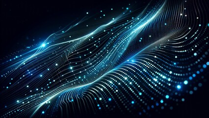 Dynamic technological background. Luminous dots forming a streamlined mesh.data flow. Network connections. Technological interfaces. Digital environment. Futurism and a high-tech atmosphere.