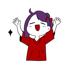 a cartoon girl with purple hair and a red shirt