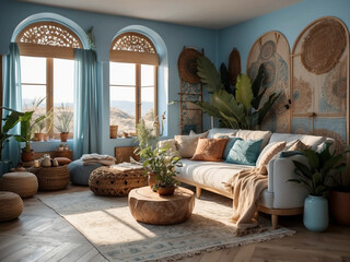 Bohemian living room design, Bohemian Interiors, Sea side