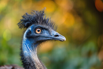 A close-up portrait of the regal and majestic features of an Emu bird