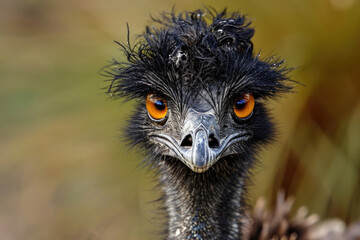 A close-up portrait of the regal and majestic features of an Emu bird