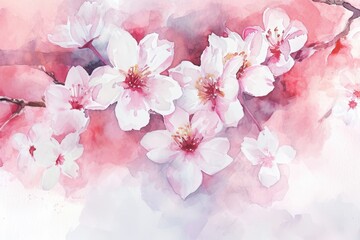 Watercolor Cherry Blossoms Artwork. Artistic watercolor rendition of cherry blossoms in bloom.