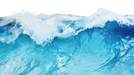 Big ocean blue wave with foam on a cut out PNG transparent background