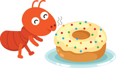 ant eating donut illustration vector