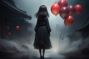 Girls with red balloons
