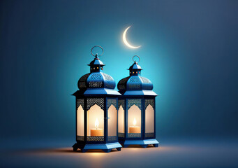 Fototapeta premium lamp ornaments, lantern properties decorated with attractive colors, charming candle light, the concept of Ramadan and Eid.