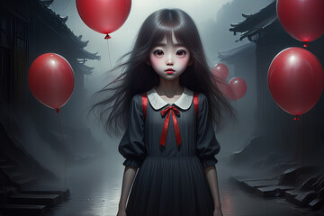 girl with red balloons