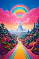 Raamstickers Rainbow landscape created with Generative Ai © Maria