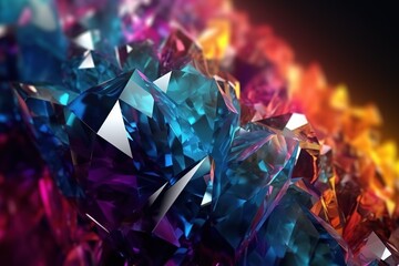 Vibrant colored crystals with a blurred background, suitable for abstract art or backgrounds.