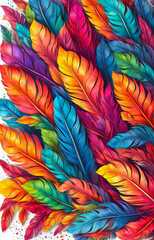bright background of bird feathers. colorful bird feathers. illustration	