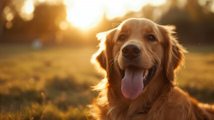 Happy Golden Retriever Puppy Playing in a Beautiful Park Field - Powered by Adobe
