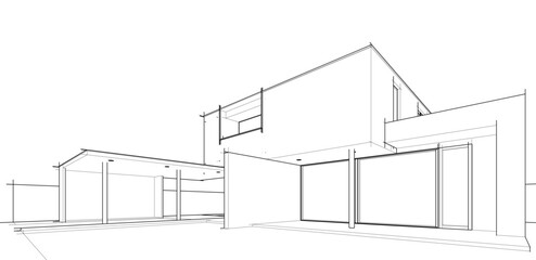 house building sketch architecture 3d illustration - obrazy, fototapety, plakaty