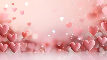 Fotobehang Pale pink St Valentine's Day background with hearts. Romantic holiday background © Darya