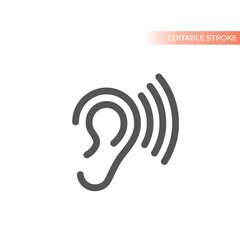 Human ear and sound waves icon. Hearing line vector symbol.