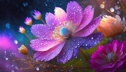 flowers in the garden, vibrant illustration, colorful bloom nature