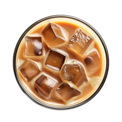 glass of iced coffee top view isolated on a transparent background 