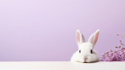 white easter bunny on purple background