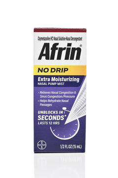 IRVINE, CALIFORNIA - 20 JAN 2024: A package of Afrin Extra Moisturizing Nasal Pump Mist.