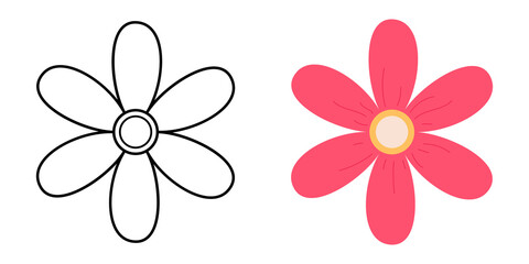 Abstract flower top view - linear and flat styles. Illustration on transparent background