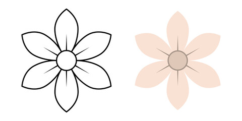 Abstract flower top view - linear and flat styles. Illustration on transparent background