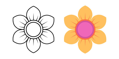 Abstract flower top view - linear and flat styles. Illustration on transparent background
