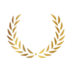 Gold Laurel Wreath Icon. Vector Flat illustrationisolated on white. Winner label made of twigs with green leaves. Victory logo. First place, award icon