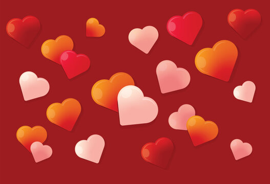 Vector drawing. Red and white hearts on a red background are a symbol of eternal passion and romance. Ideal for banners, advertising and any creative projects that require some love.