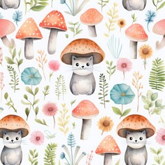 Lovely and pretty watercolor patterns of plants and animals