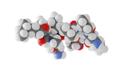 colistin molecule, polymyxin e, molecular structure, isolated 3d model van der Waals