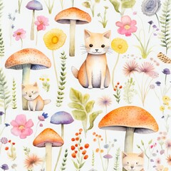 Lovely and pretty watercolor patterns of plants and animals