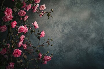 Photo studio backdrop edged warm grey tones with tiny pink roses.