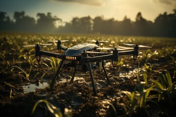 A drone soars above the vast expanse of a sun-kissed field, capturing the serene beauty of nature's landscape