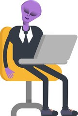 Alien Worker Character Working on Laptop
