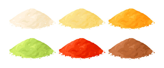 Powders of different colors set. Vector cartoon flat illustration.
